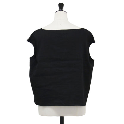 ストレッチ リネン ノースリーブ ブラウス / ECO.CRUNCH.WASH/EASY.STRAIGHT.TOP プルオーバー ショート丈 ボートネック