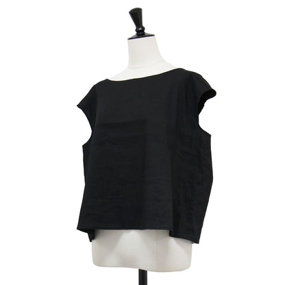 ストレッチ リネン ノースリーブ ブラウス / ECO.CRUNCH.WASH/EASY.STRAIGHT.TOP プルオーバー ショート丈 ボートネック