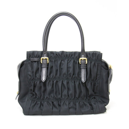 ナイロン ハンドバッグ / 1BA086 トートバッグ ギャザー メタルロゴ レザーハンドル