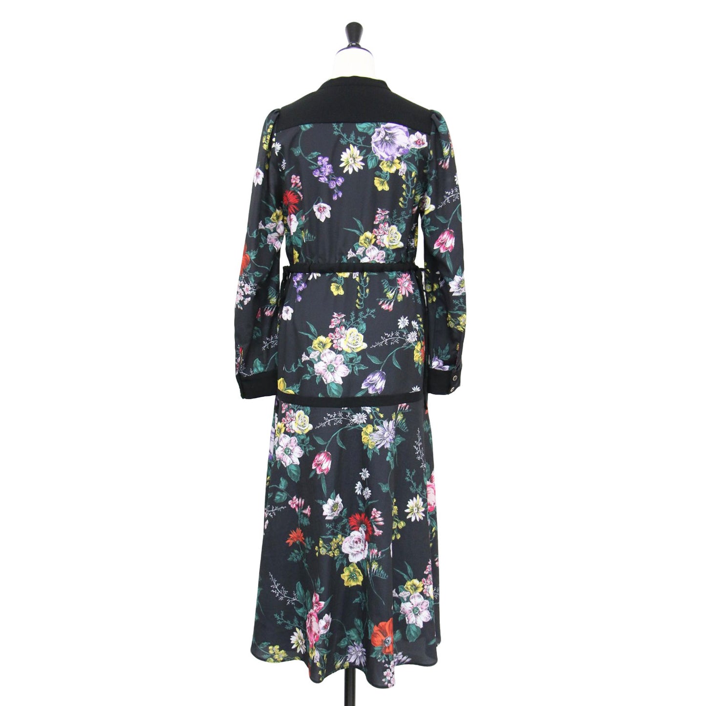 22秋冬 スタンドカラー ティアード ワンピース / ロング Vネック 長袖 フレア 花柄