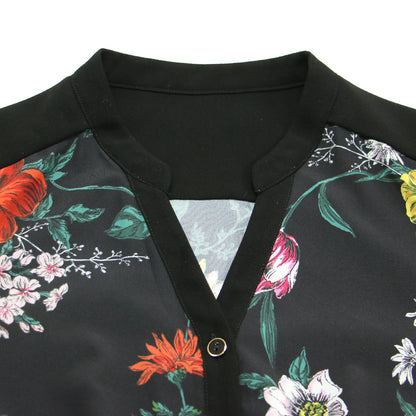 22秋冬 スタンドカラー ティアード ワンピース / ロング Vネック 長袖 フレア 花柄