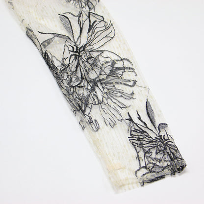 バックリボン エンブロイダリー レース ドレス / ワンピース ミディ丈 長袖 チュール スタンドカラー 2WAY