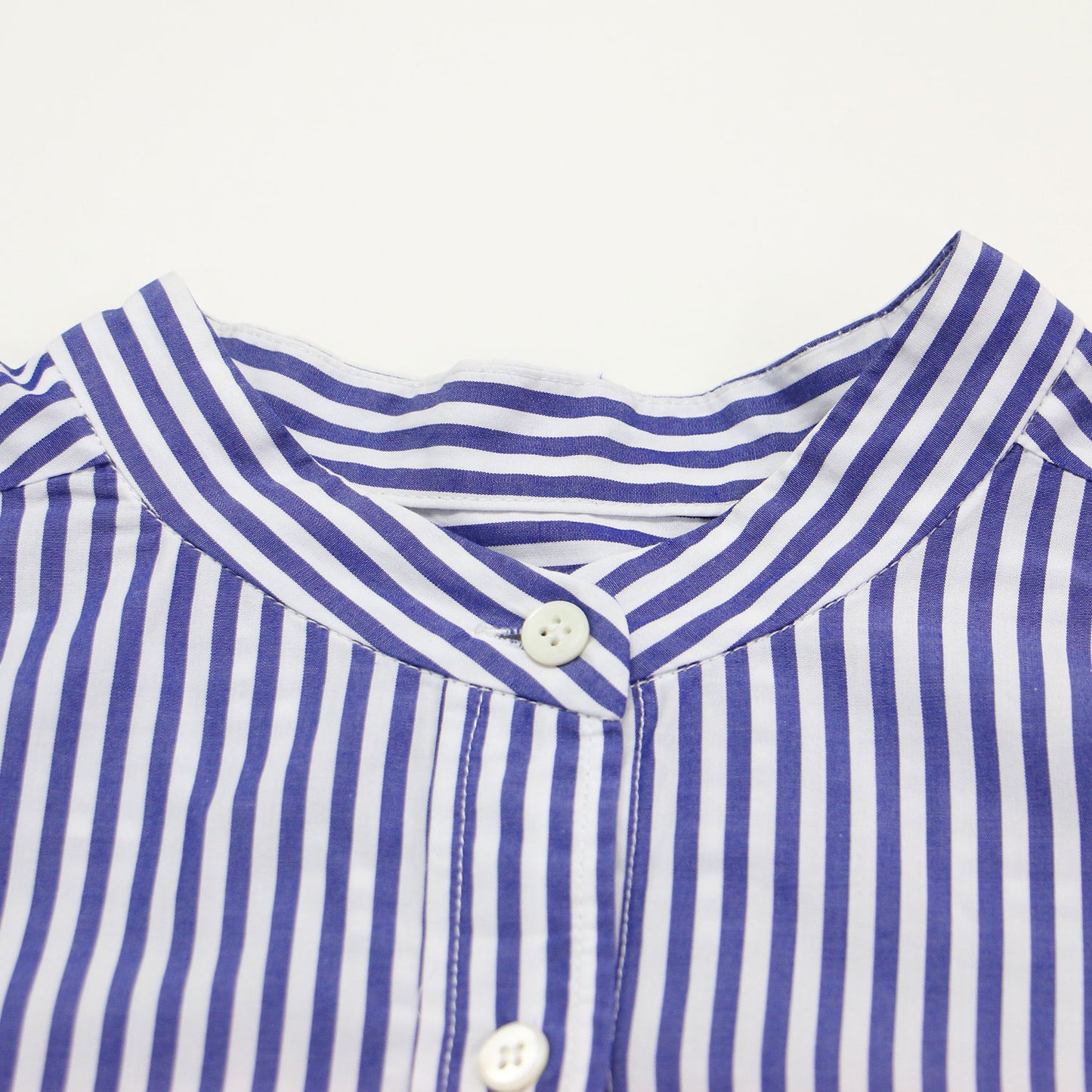 22秋冬 コットン ポプリン ギャザースリーブ シャツ / ブラウス バンドカラー 長袖 ボリュームスリーブ ストライプ