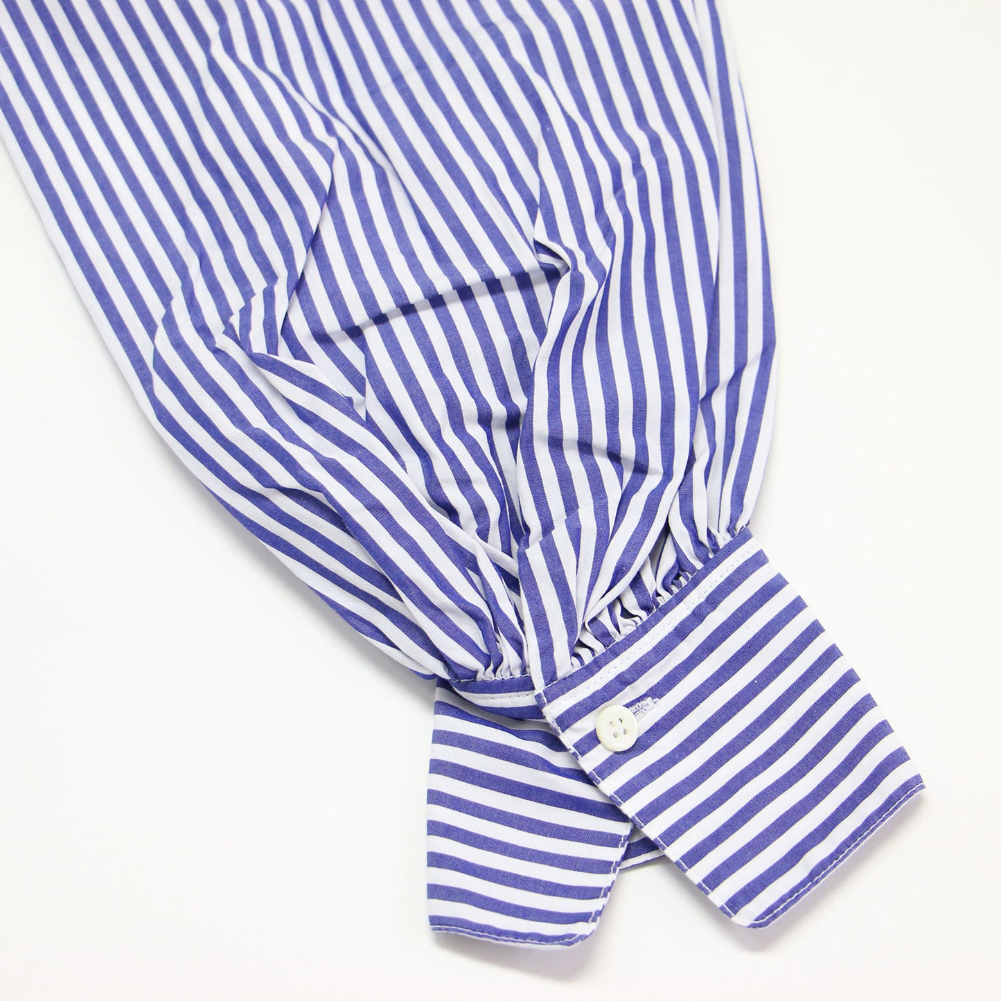 22秋冬 コットン ポプリン ギャザースリーブ シャツ / ブラウス バンドカラー 長袖 ボリュームスリーブ ストライプ