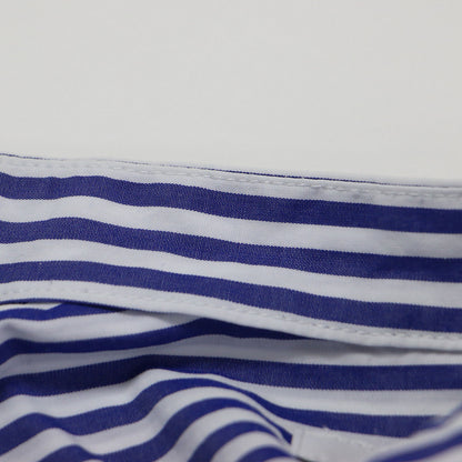 22秋冬 コットン ポプリン ギャザースリーブ シャツ / ブラウス バンドカラー 長袖 ボリュームスリーブ ストライプ