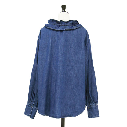 24春夏 フリル ギャザー デニム ブラウス / シャツ 長袖 コットン