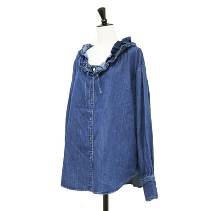 24春夏 フリル ギャザー デニム ブラウス / シャツ 長袖 コットン