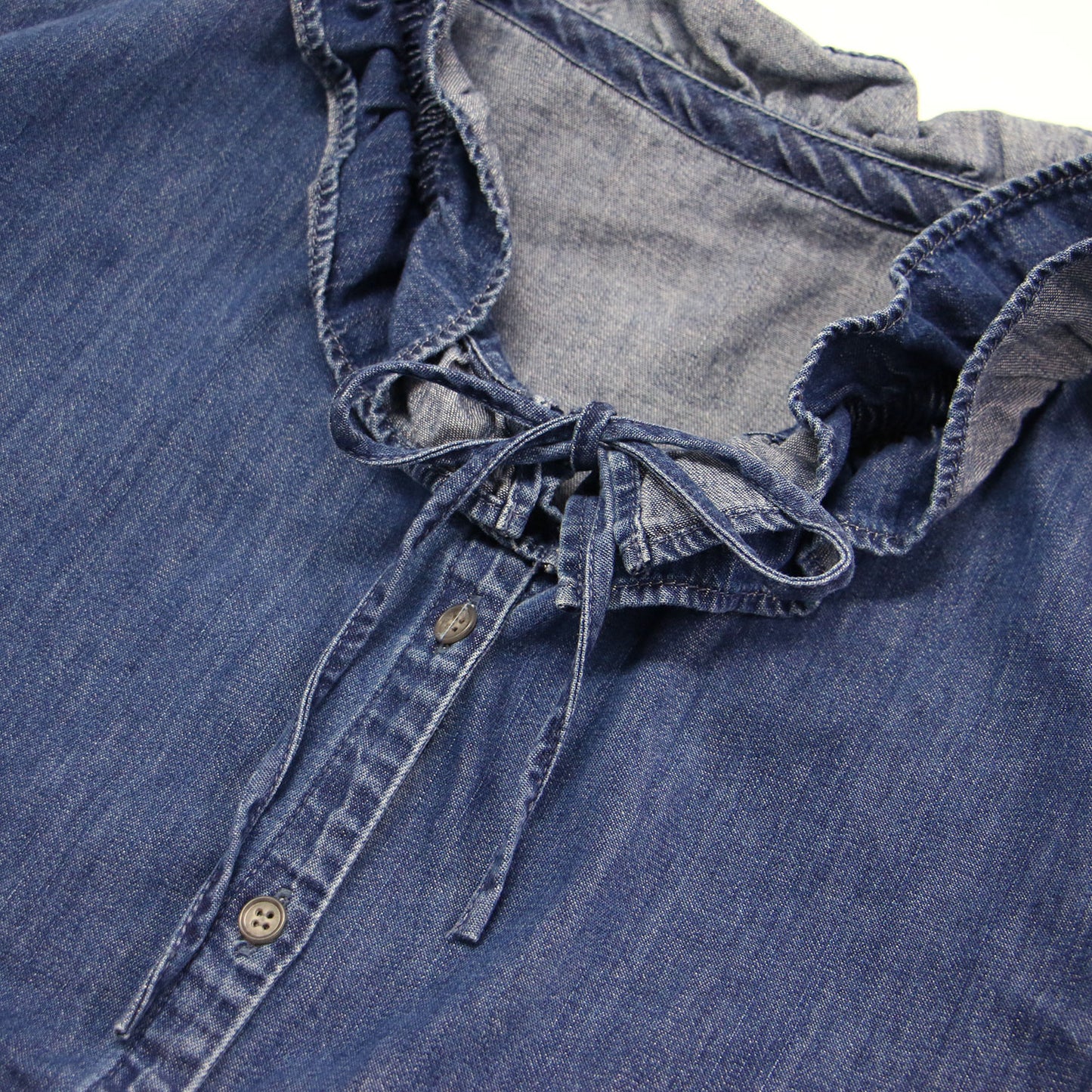 24春夏 フリル ギャザー デニム ブラウス / シャツ 長袖 コットン