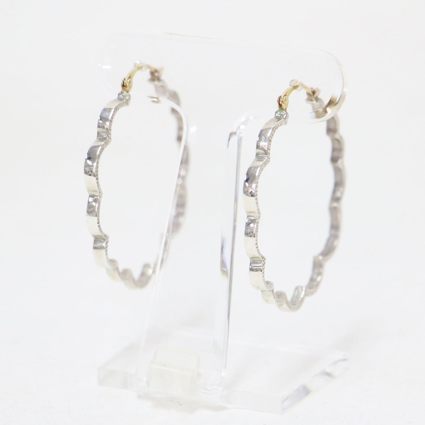 ミモザ ピアス L / イヤリング フープ型 フラワーモチーフ SV925 K18