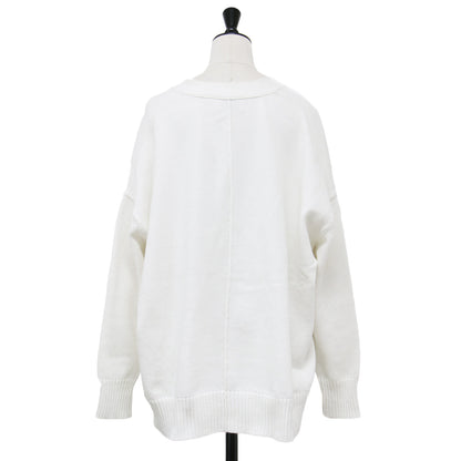 21春夏 サイドスリット カーディガン / ニット Vネック 長袖 ポケット オーバーサイズ コットン