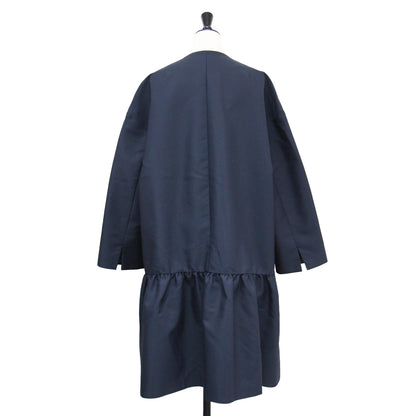 22秋冬 バックペプラム ノーカラー コート / 長袖 膝丈 コクーンシルエット ダウンショルダー