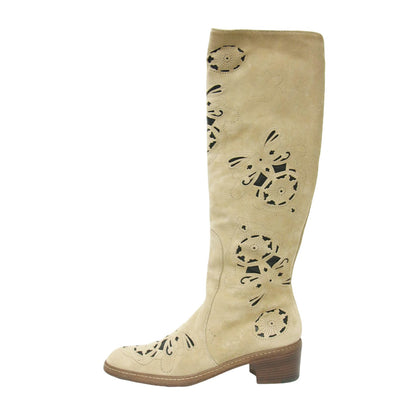 スエード カットワーク ロング ブーツ / ウエスタンブーツ ラウンドトゥ 牛革