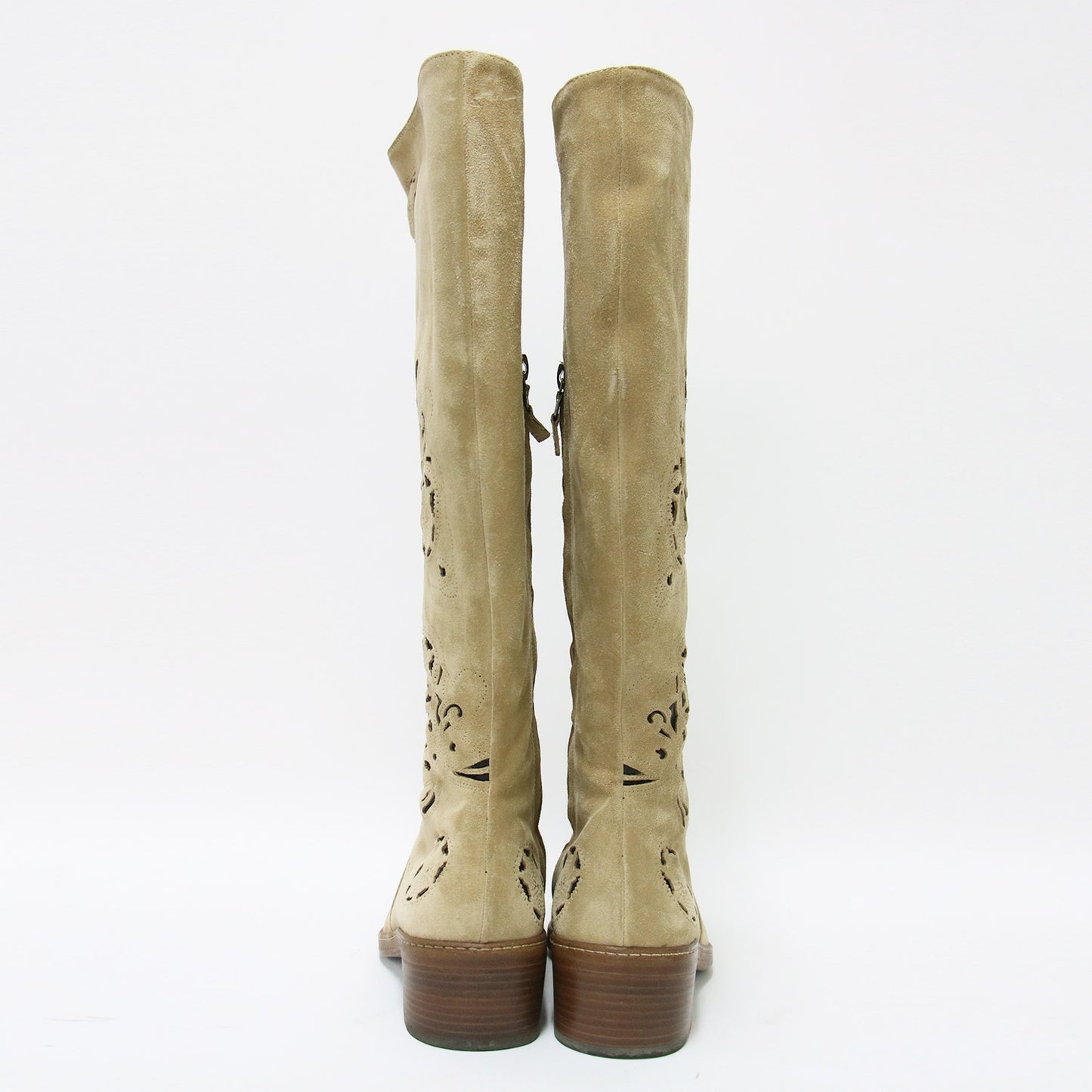 スエード カットワーク ロング ブーツ / ウエスタンブーツ ラウンドトゥ 牛革