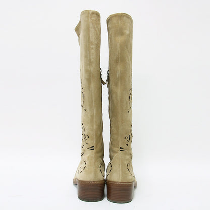 スエード カットワーク ロング ブーツ / ウエスタンブーツ ラウンドトゥ 牛革