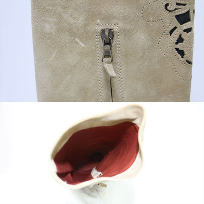 スエード カットワーク ロング ブーツ / ウエスタンブーツ ラウンドトゥ 牛革