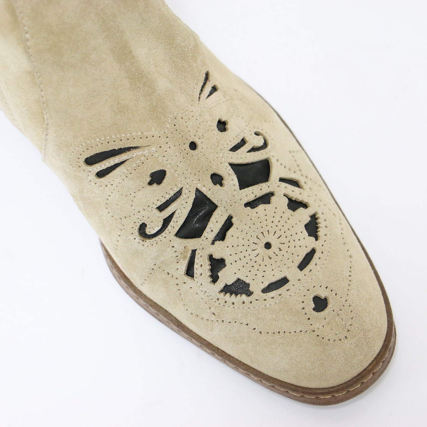 スエード カットワーク ロング ブーツ / ウエスタンブーツ ラウンドトゥ 牛革