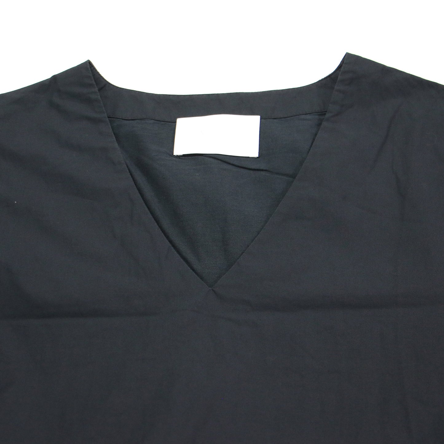 Vネック 切替 フレア ドレス / ワンピース 長袖 ロング丈 ギャザー タック コットン