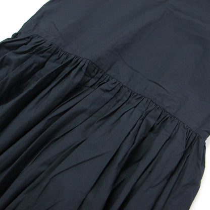 Vネック 切替 フレア ドレス / ワンピース 長袖 ロング丈 ギャザー タック コットン