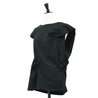 ノースリーブ リボン デザイン カットソー / Tシャツ フレンチスリーブ ストレッチ コットン