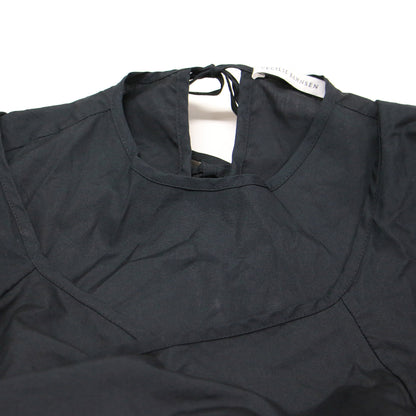 パフスリーブ ティアード ボリューム ロング ワンピース / ドレス マキシ丈 半袖 クルーネック リボン コットン