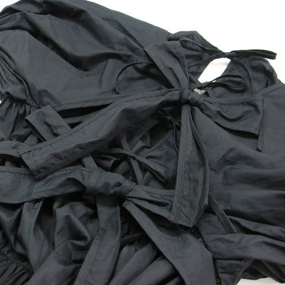 パフスリーブ ティアード ボリューム ロング ワンピース / ドレス マキシ丈 半袖 クルーネック リボン コットン