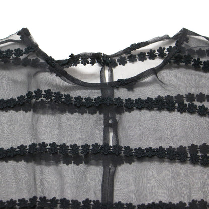 レース 花柄 刺繍 シアー ワンピース / ドレス ミディ丈 半袖 クルーネック パフスリーブ フレア Aライン