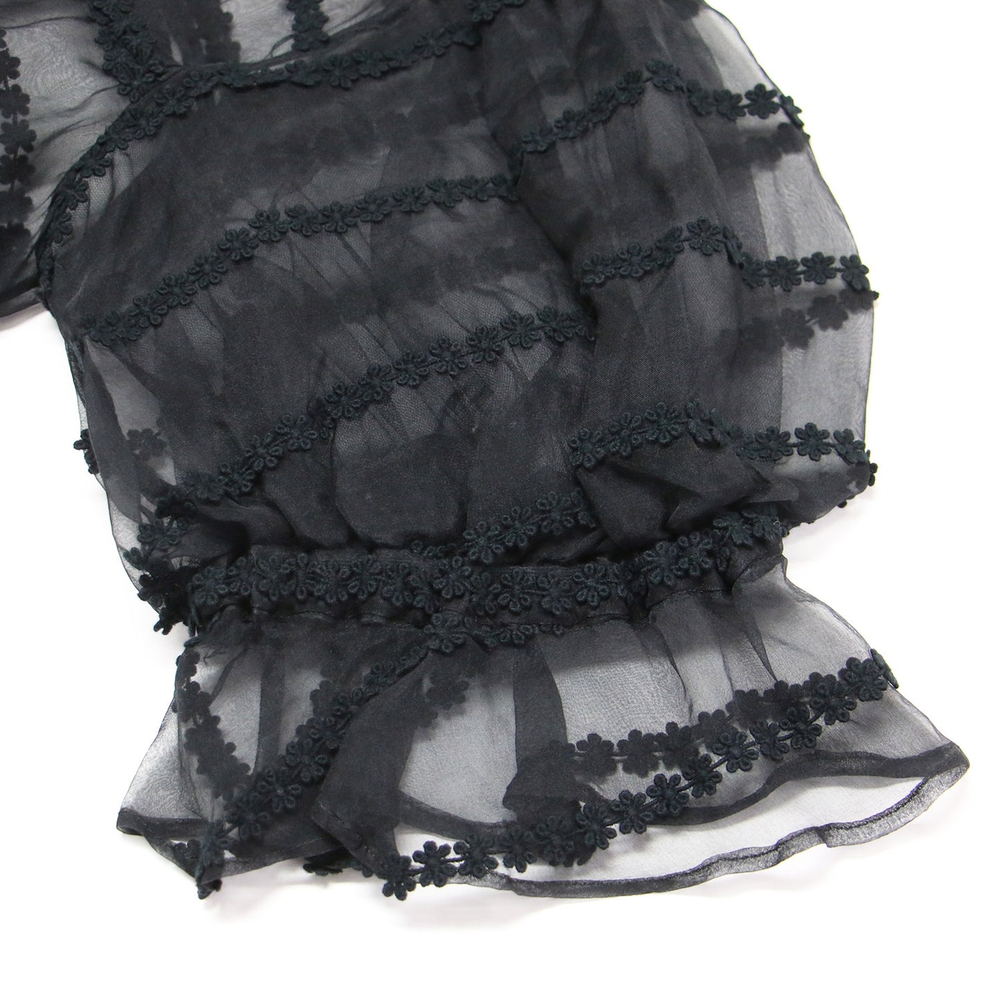 レース 花柄 刺繍 シアー ワンピース / ドレス ミディ丈 半袖 クルーネック パフスリーブ フレア Aライン