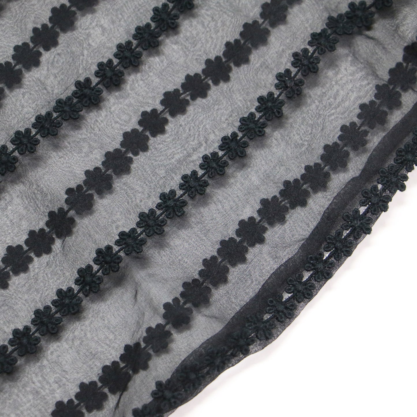 レース 花柄 刺繍 シアー ワンピース / ドレス ミディ丈 半袖 クルーネック パフスリーブ フレア Aライン