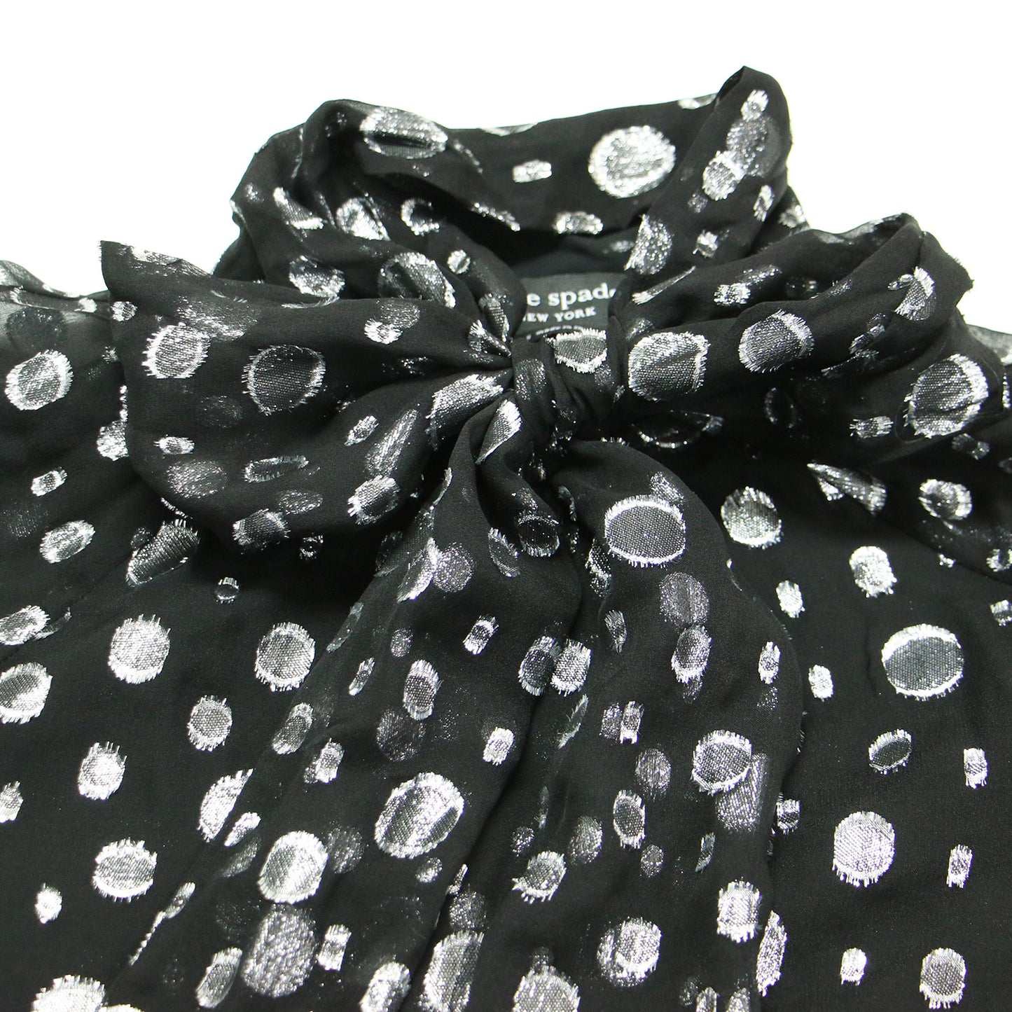 24秋冬 スペース ドット タイネック ドレス / ワンピース ミニ丈 長袖 ラグランスリーブ Aライン リボン シルク