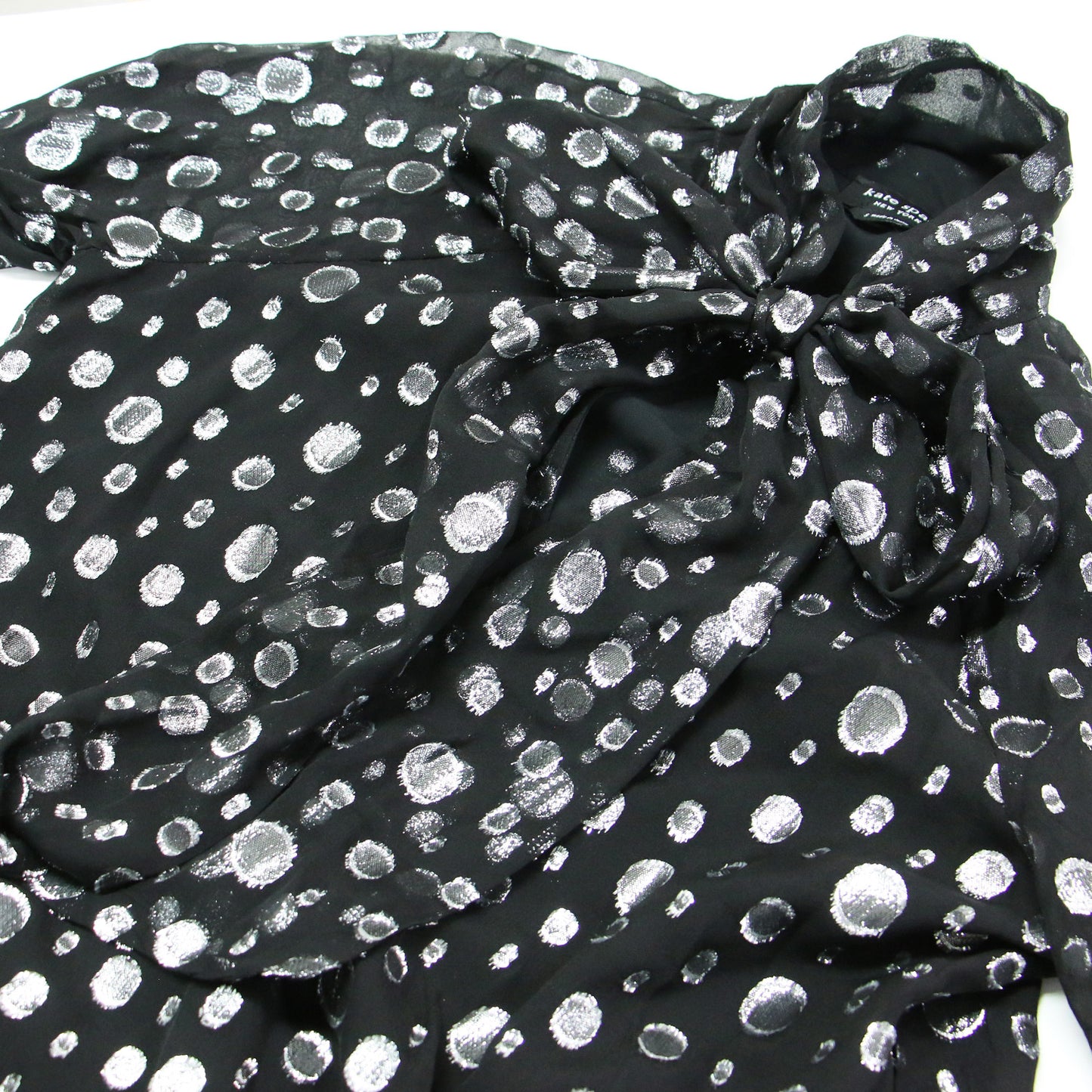 24秋冬 スペース ドット タイネック ドレス / ワンピース ミニ丈 長袖 ラグランスリーブ Aライン リボン シルク