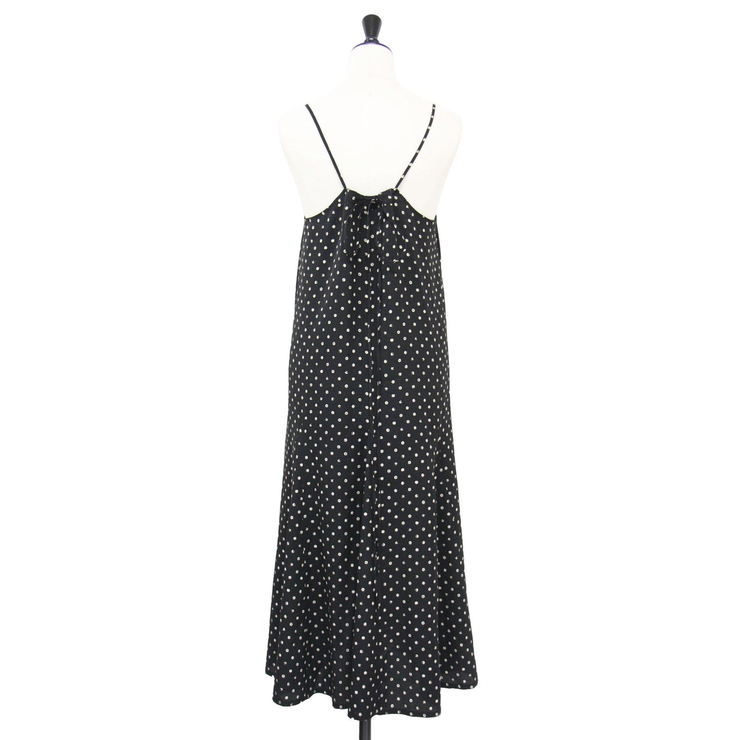 ドット キャミソール ワンピース / ノースリーブ ロング丈 フレア リボン