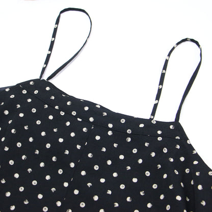 ドット キャミソール ワンピース / ノースリーブ ロング丈 フレア リボン