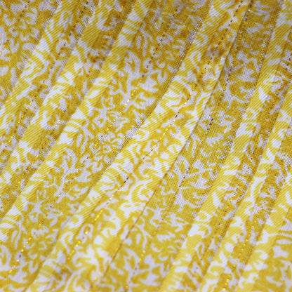 ダブルフラワープリント ワンピース / ドレス 長袖 Vネック マキシ丈 ラメ プリーツ フレア コットン