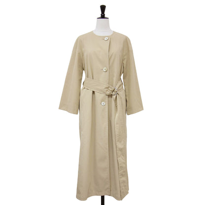 ドライツイル ノーカラー ベルテッドコート / ロング丈 Aライン ドロップショルダー コットン