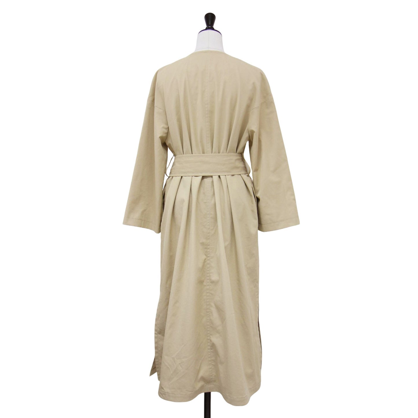 ドライツイル ノーカラー ベルテッドコート / ロング丈 Aライン ドロップショルダー コットン