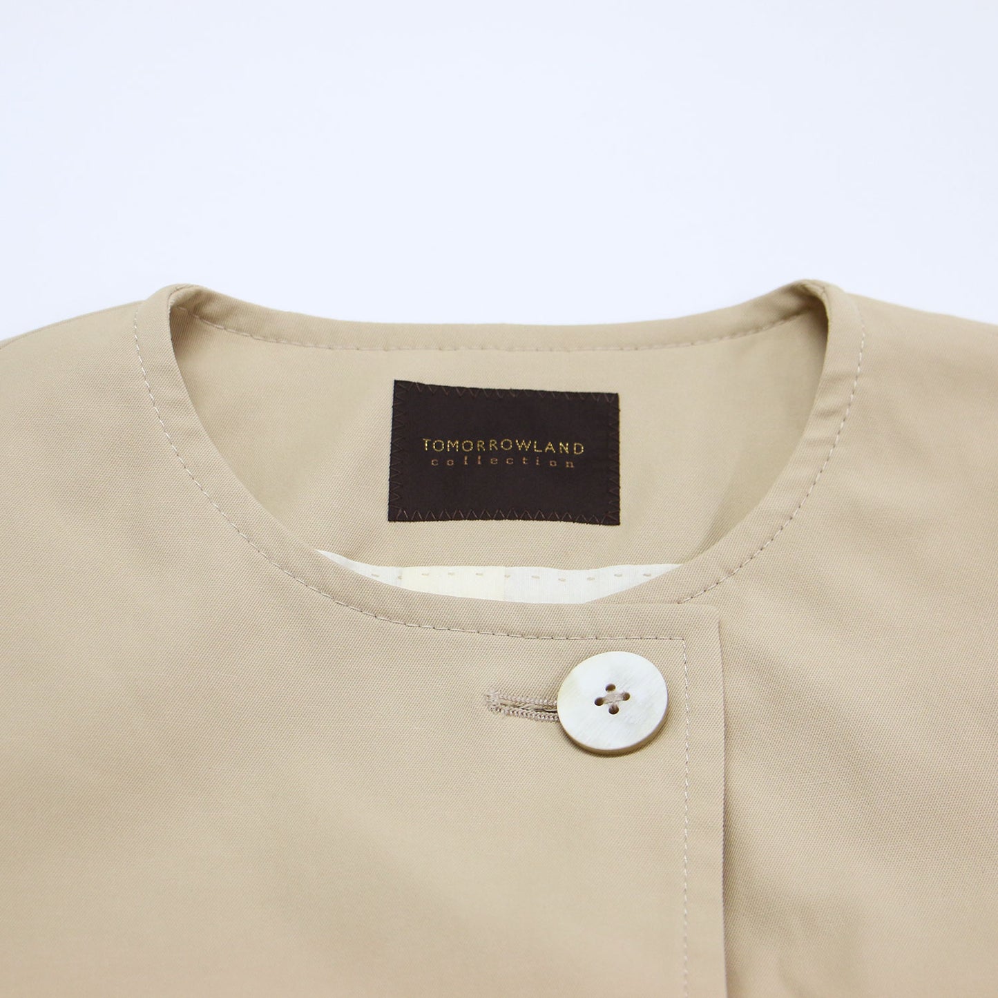 ドライツイル ノーカラー ベルテッドコート / ロング丈 Aライン ドロップショルダー コットン