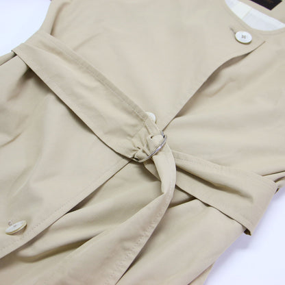 ドライツイル ノーカラー ベルテッドコート / ロング丈 Aライン ドロップショルダー コットン