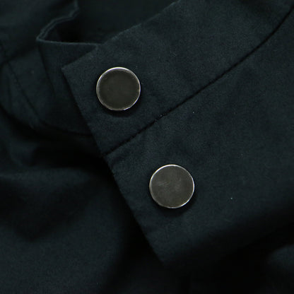 ハイネック Aライン ワンピース / ドレス 半袖 ロング丈 フレア メタルボタン コットン