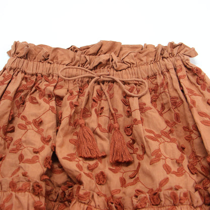 23春夏 カットワーク 刺繍 ティアードスカート / ロング丈 ウエストゴム ギャザー Aライン フリル コットン