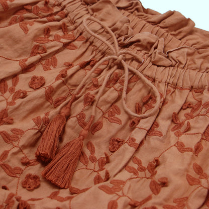 23春夏 カットワーク 刺繍 ティアードスカート / ロング丈 ウエストゴム ギャザー Aライン フリル コットン