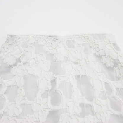 24春夏 シャーリング ジャカード セミマーメイドスカート / ロング丈 ウエストゴム 総柄 フレア コットン