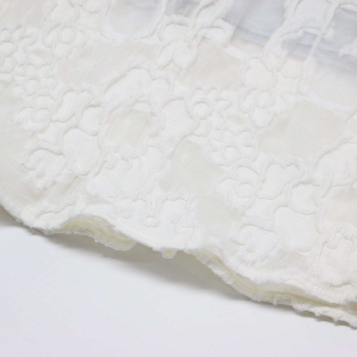 24春夏 シャーリング ジャカード セミマーメイドスカート / ロング丈 ウエストゴム 総柄 フレア コットン