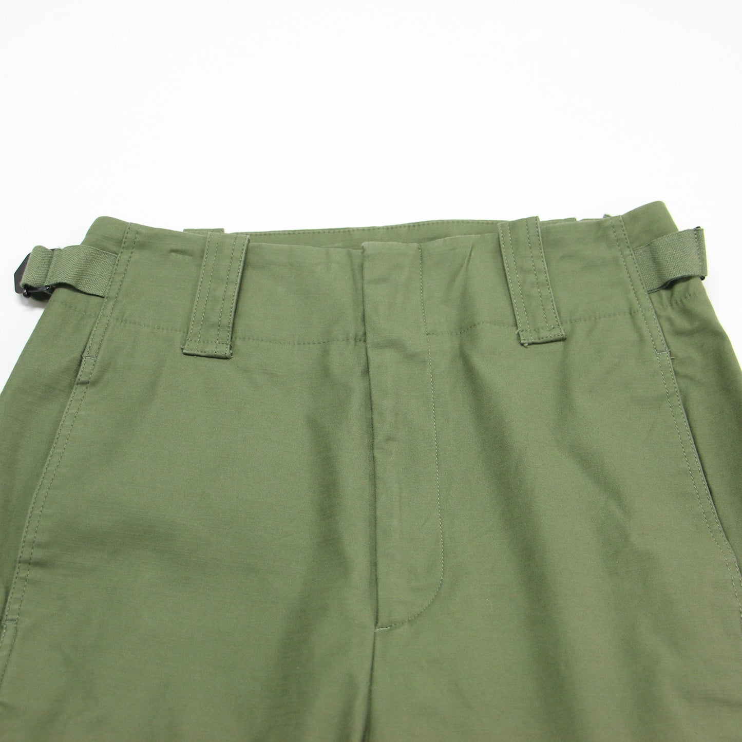 21春夏 バックサテン スラブ ミリタリーパンツ / テーパード ハイウエスト バックル ストレッチ コットン