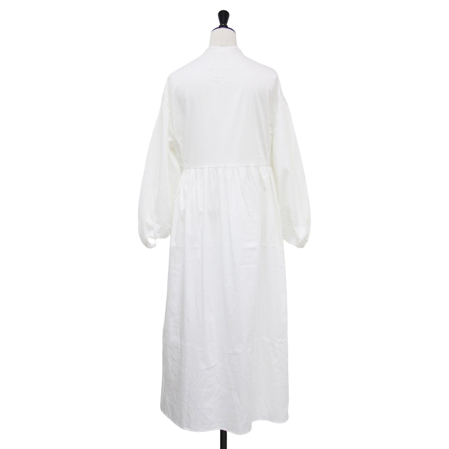 23秋冬 ハイカウントサテン パフスリーブ ワンピース / ドレス 長袖 バンドカラー ギャザー フレア ストレッチ