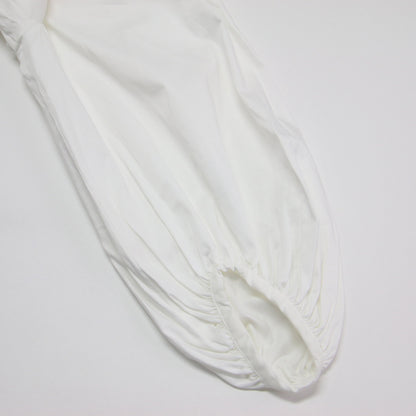 23秋冬 ハイカウントサテン パフスリーブ ワンピース / ドレス 長袖 バンドカラー ギャザー フレア ストレッチ