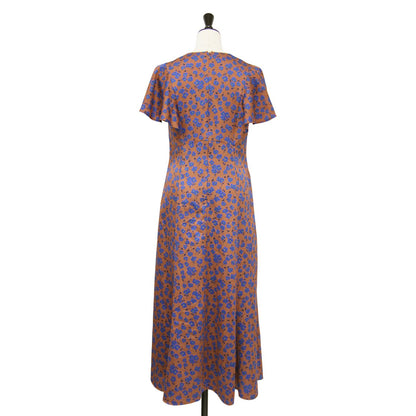 24春夏 スピアワートプリント フレアスリーブ ワンピース / ドレス ロング丈 Vネック マーメイド 花柄