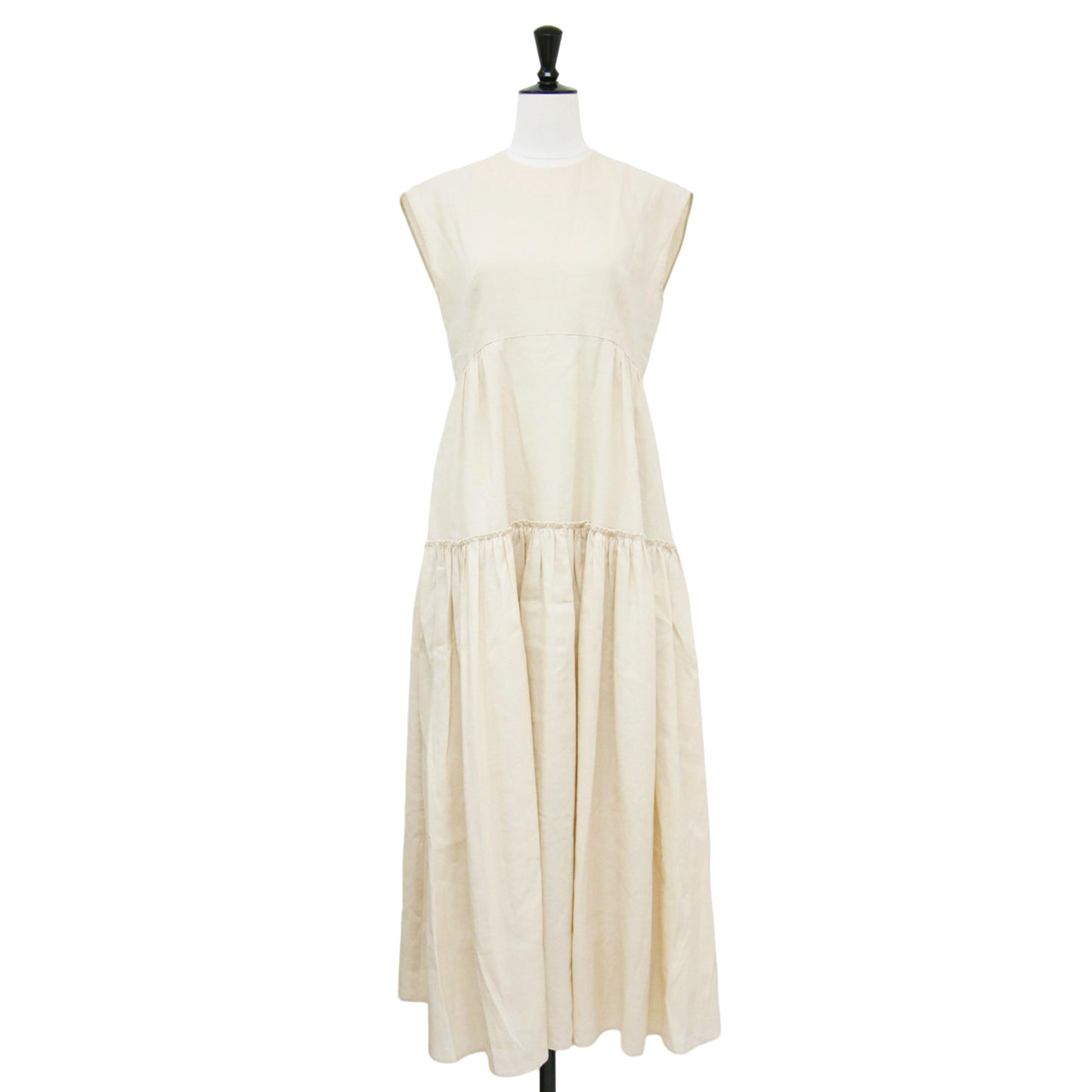 24春夏 リネン コットンムーブ フレンチスリーブ ティアード ワンピース / ロング丈 Aライン フレア ギャザー