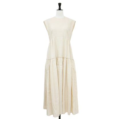 24春夏 リネン コットンムーブ フレンチスリーブ ティアード ワンピース / ロング丈 Aライン フレア ギャザー