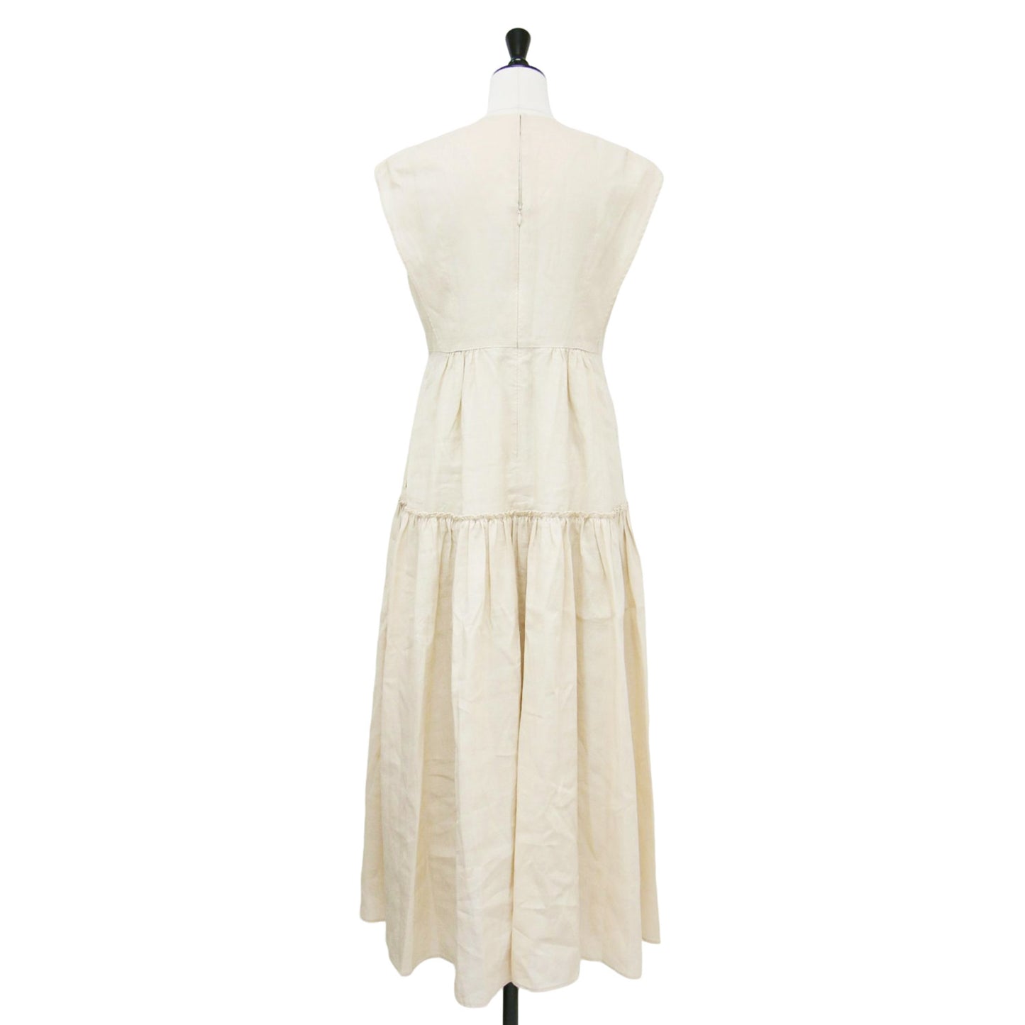 24春夏 リネン コットンムーブ フレンチスリーブ ティアード ワンピース / ロング丈 Aライン フレア ギャザー