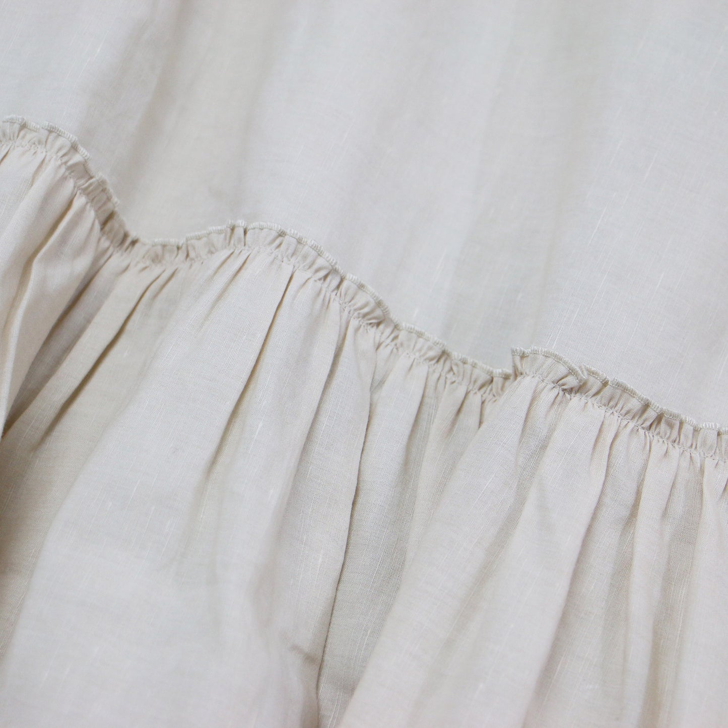 24春夏 リネン コットンムーブ フレンチスリーブ ティアード ワンピース / ロング丈 Aライン フレア ギャザー